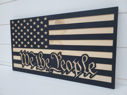 Armadio portaoggetti pistola nascosto bandiera americana We The People cassaforte nero inciso - Foto 2 di 12
