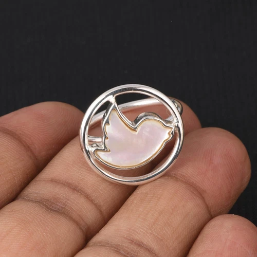 Dove Bird Peace Symbol Ring With Mother Pearl Sterling Silver Ring Gift For Her
