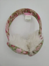 Lilly Pulitzer Fluffy Ear Muffs Pink Green Adjustable 19" Winter Accessory RARE