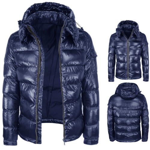 Giubbotto Uomo Invernale Piumino Imbottito Giubbino Lucido Con Cappuccio VEQUE - Foto 22 di 31