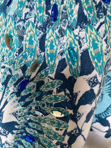 Desigual Spanien Blumendruck mehrfarbig blau weiß Kleid S - Bild 12 von 13