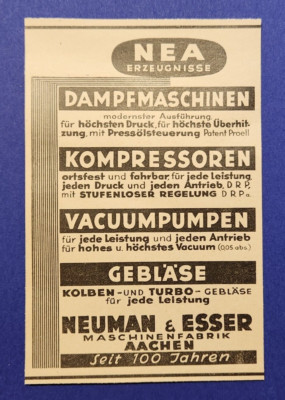 32. NEA products Neuman & Esser Maschinenfabrik Aachen advertising advertisement 1936
