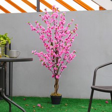 Large Artificial Pink Blossom Tree Realistic Fake Potted Plant Indoor Outdoor