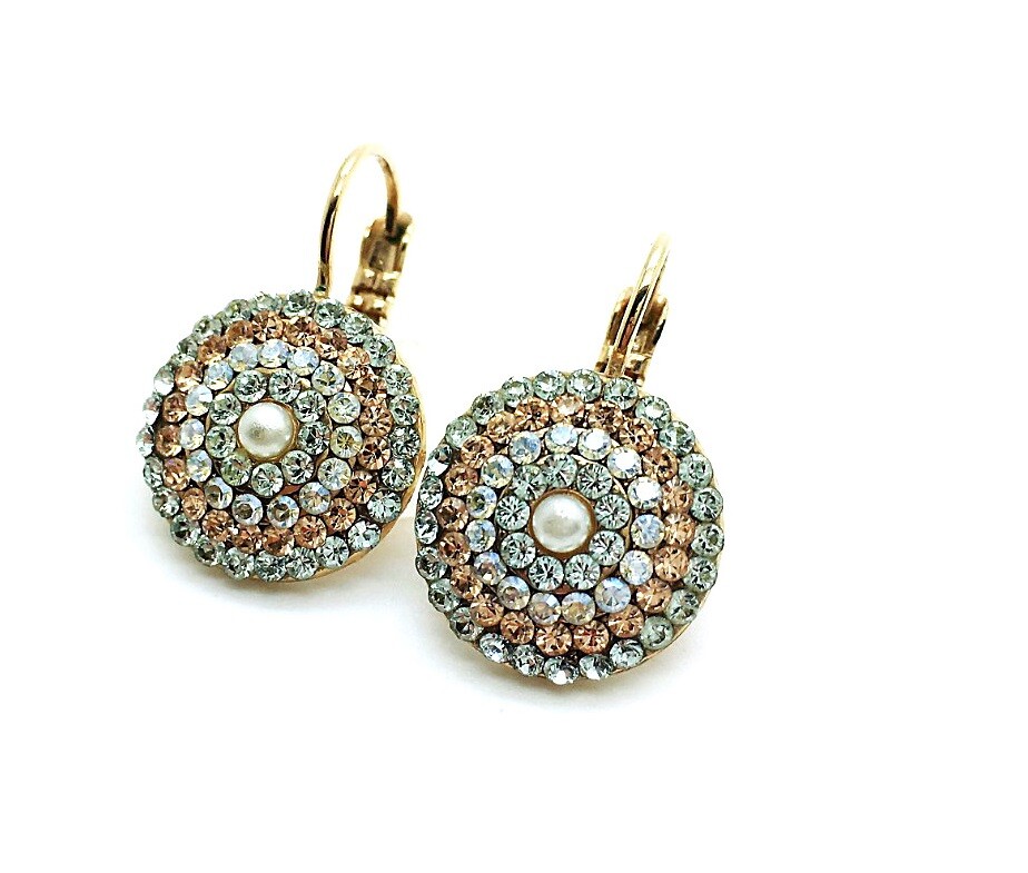 Mariana Round Pearl and Pacific Opal Swarovski Earrings for Women-image
