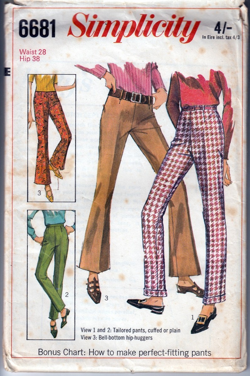 SEWING PATTERN 60s BELL BOTTOM HIPSTERS TROUSERS SIMPLICTY UNCUT