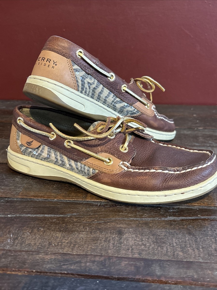 Sperry Top Sider Bluefish Boat Shoes Zebra Print Sequin Casual