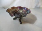 ANTIQUE NORTHWOOD DAISEY & PLUME/BERRY AMETHYST CARNIVAL GLASS 3-FOOTED BOWL