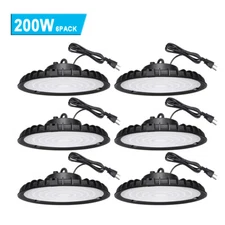 6Pcs 200W UFO Led High Bay Light Gym Warehouse Industrial Commercial Light 6000K