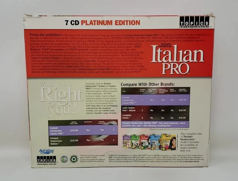 Topics Entertainment Instant Immersion Italian 7-CD Platinum Edition Pro Suite - Image 2 of 2