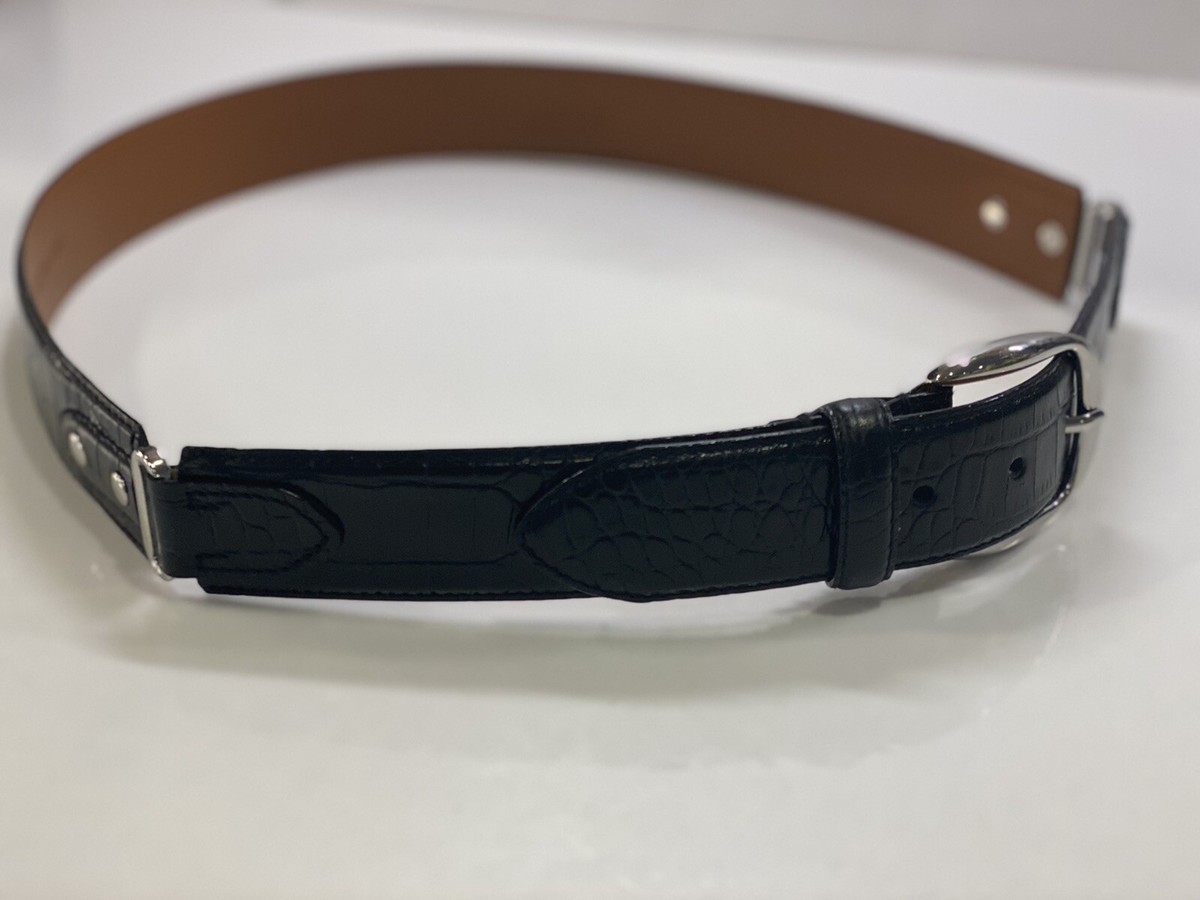 Ralph Lauren Woman’s Black Croc-Embossed Leather Belt, Gold Hardware Size Large. Vintage Lauren Ralph Lauren Wide Black Croc-embossed Italian  main image 2