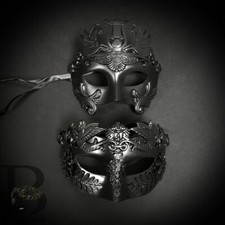 Men's Couple's Masks: Mysterious Roman Masks Black on Black