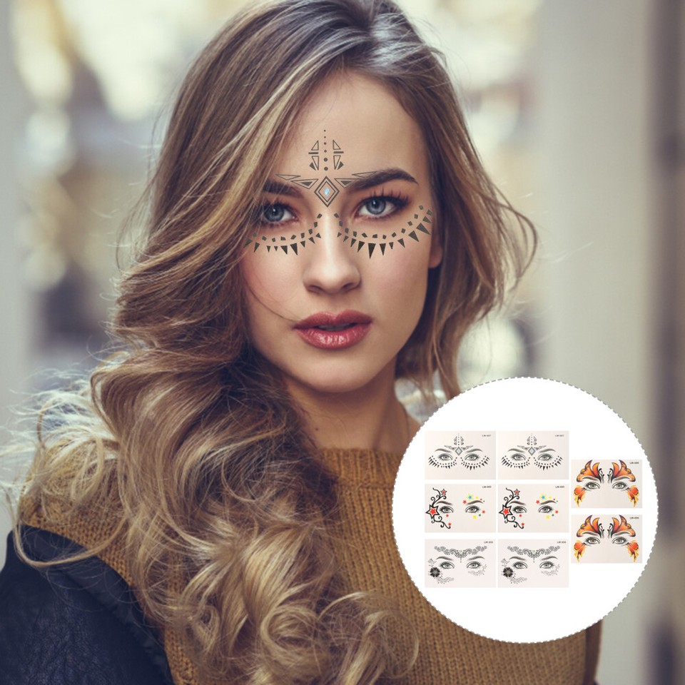 16 Pcs Face Tattoos Stickers Festival Temporary Tattoos Women Facial Tattoos eBay