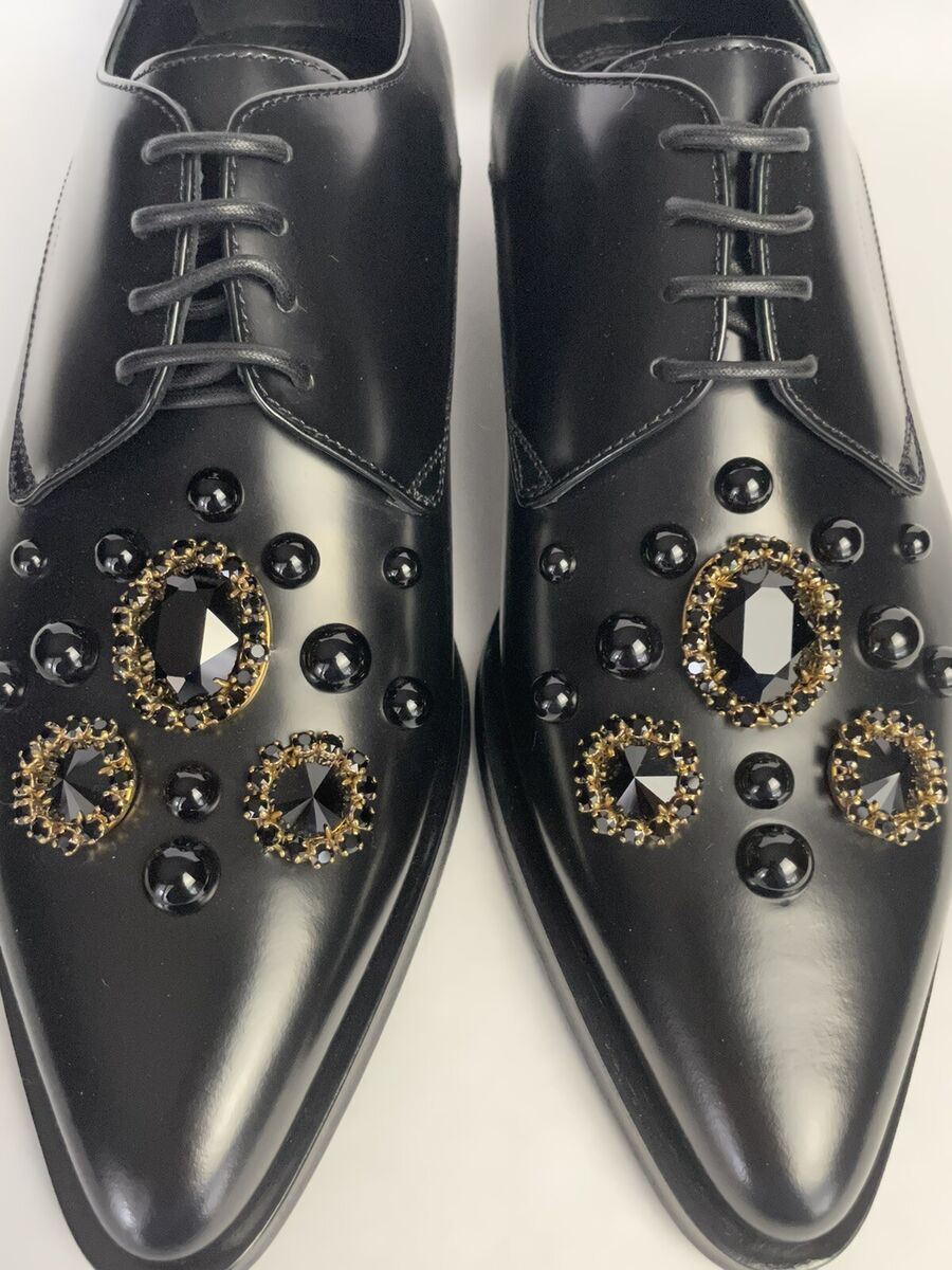 Dolce & Gabbana Crystal Embellished Leather Derby Dress Dolce & Gabbana Crystal Embellished Leather Derby Dress