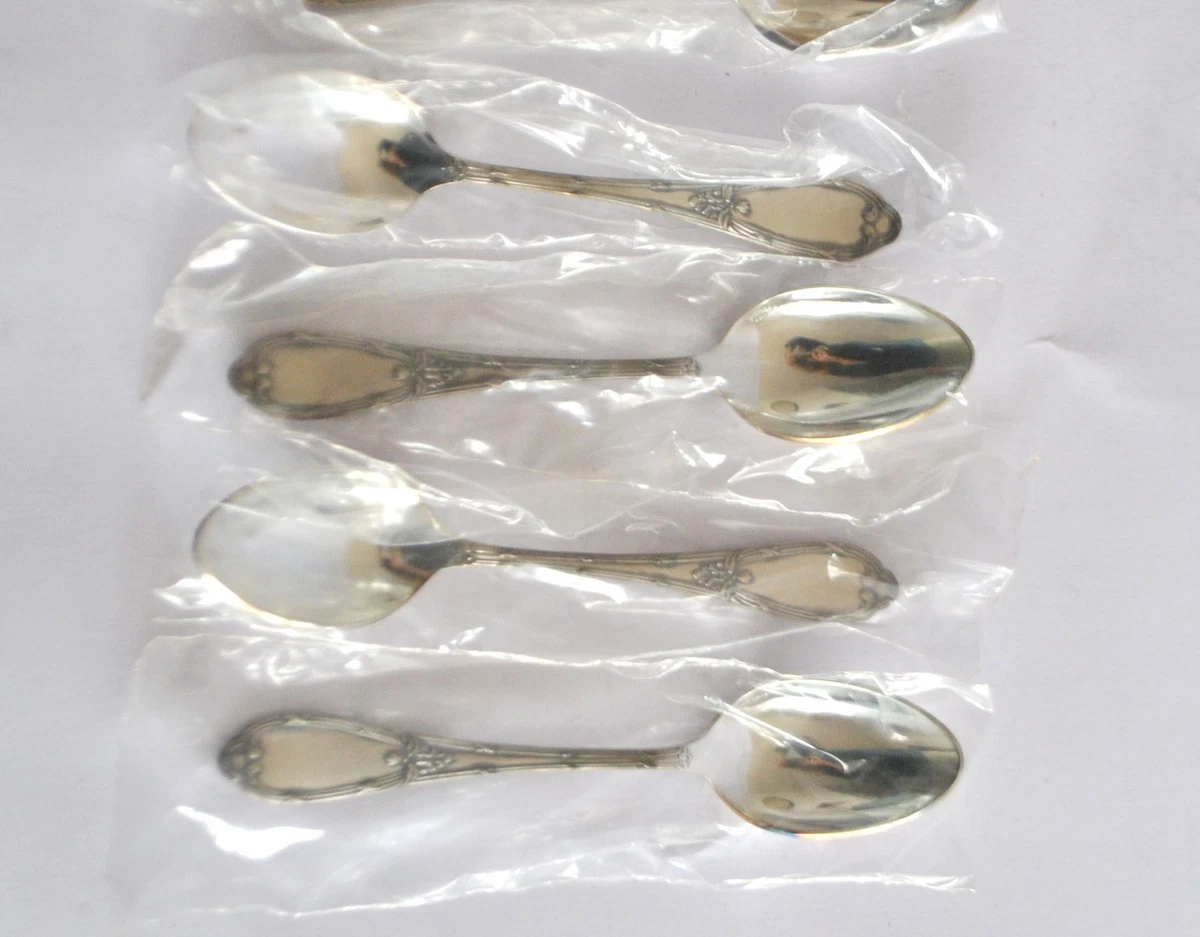 DEETJEN Lot 6 cuillères café dessert en métal argenté Rubans croisés NEUF 14.5