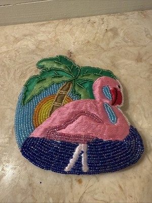 Flamingo Beaded Coin Purse  Bead Zip Change Bag Ocean Theme