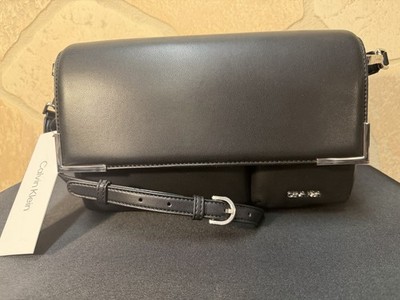 Calvin Klein Mica Organizational Flap Demi Shoulder Bag Crossbody Black/Silver
