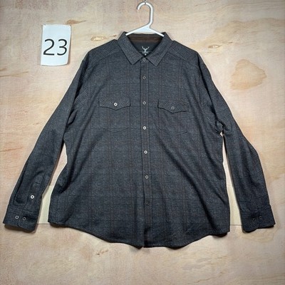 Nicoby Rugged Flannel Overshirt Plaid Gray Brown Mens XL Button Front Cozy Layer