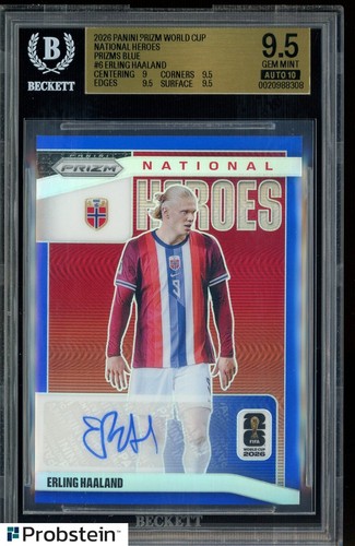 2026 Panini Blue Prizm World Cup Soccer Erling Haaland 39/49 BGS 9.5 w/ 10 AUTO