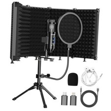 Black Studio Recording Microphone with Isolation Shield  Pop Filter