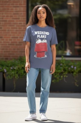 Peanuts Snoopy Blue Graphic T-shirt Weekend Plans Size S Movie Cartoon