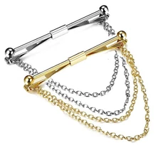 2PCS Tie Collar Bar Pin Set for Men - Classic Collar Clip with Hang Chain