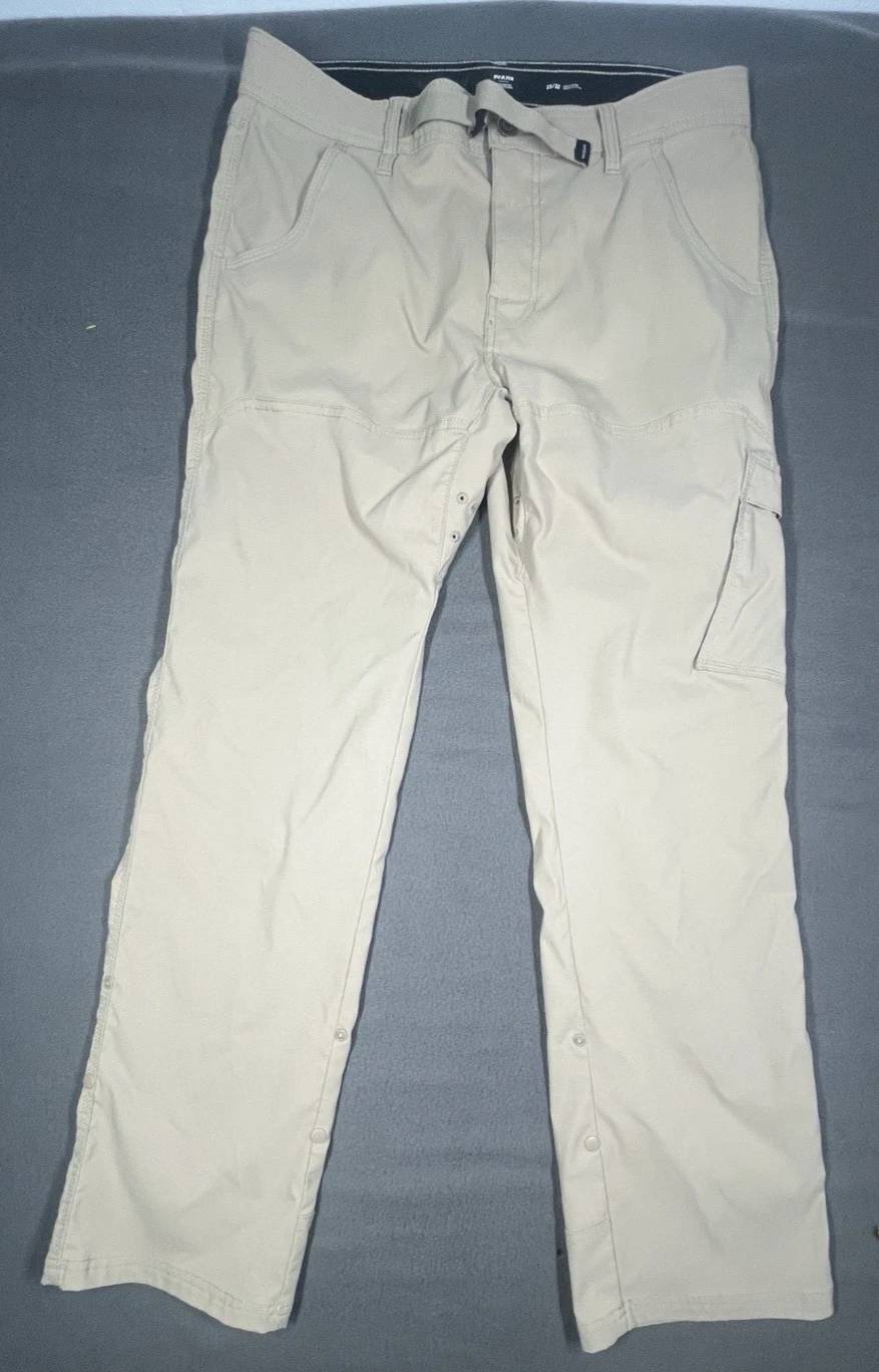 prAna Pants Mens 33x32 Tan Stretch Belted Roll Up Hiking Outdoor