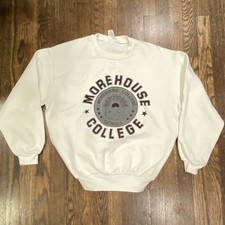 Vintage MOREHOUSE College Sweatshirt 1980s Size L / XL White with Logo Unisex