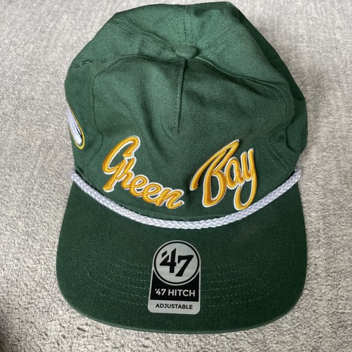 Green Bay Packers NFL '47 Marke grüne Schrift Seil Anhängerkupplung Druckknopflasche verstellbare Mütze