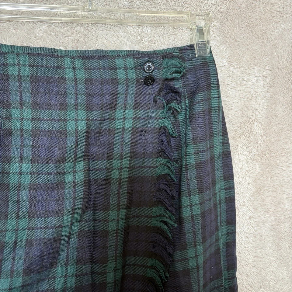 Винтажный 90-х синий зеленый клетку Tartan макси надежном юбка Sz 6 маленький опрятный бахрома читать - Изображение 2 из 4