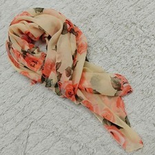 Lightweight Sheer Chiffon Scarf Peach Rose Print Floral Feminine Romantic