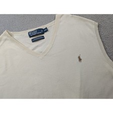 Polo Ralph Lauren Mens XXL Cream Pima Cotton V-Neck Sweater Vest Pony Logo