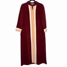 VTG Women 70s Vanity Fair Velour Robe Maroon Pink Size 14 3/4 Zip Housecoat Gown