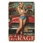 Vintage Grease Monkey Metal Tin Sign - Retro Pin-Up Wall Art with Classic Ca