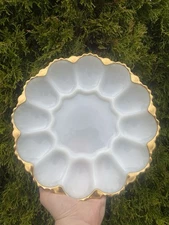 Vintage 1950's Anchor Hocking Milk Glass Deviled Egg Plate Tray