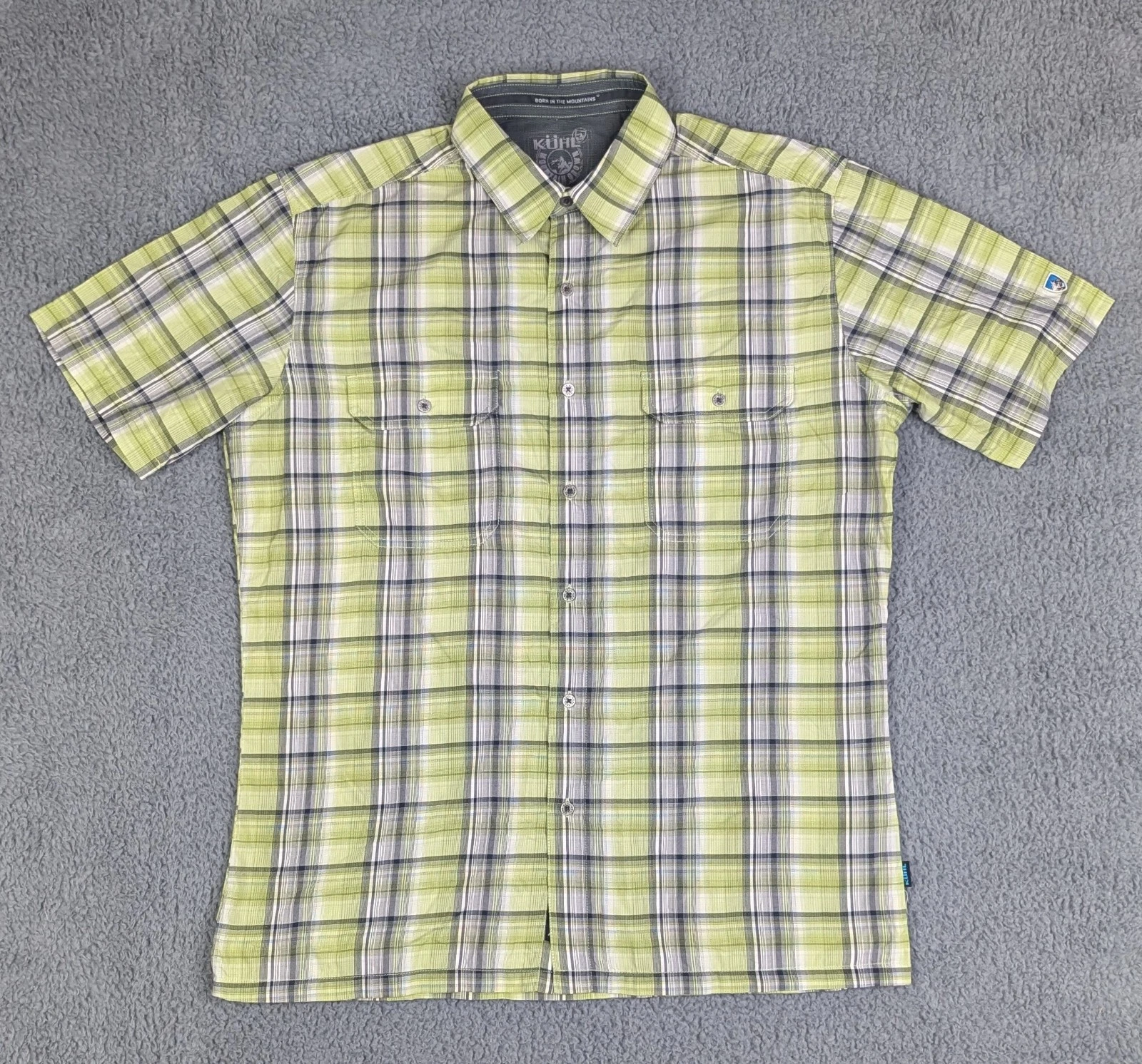 Kuhl Shirt Mens Large L Green Plaid Button Up Short Sleeve Eluxur Outdoor Hiking