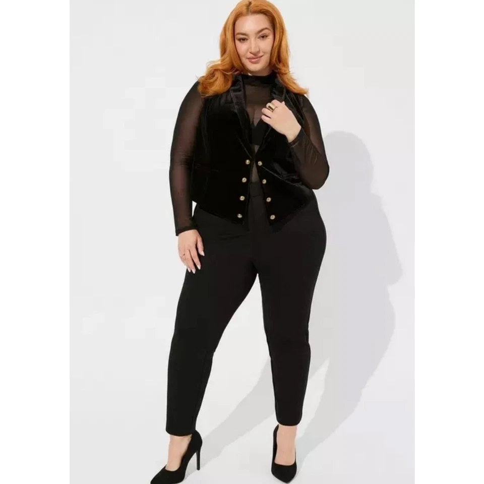 NWT Torrid Black Velvet Military Vest Plus Size 1X 14/16 Stretch Button Front - Image 3 of 4