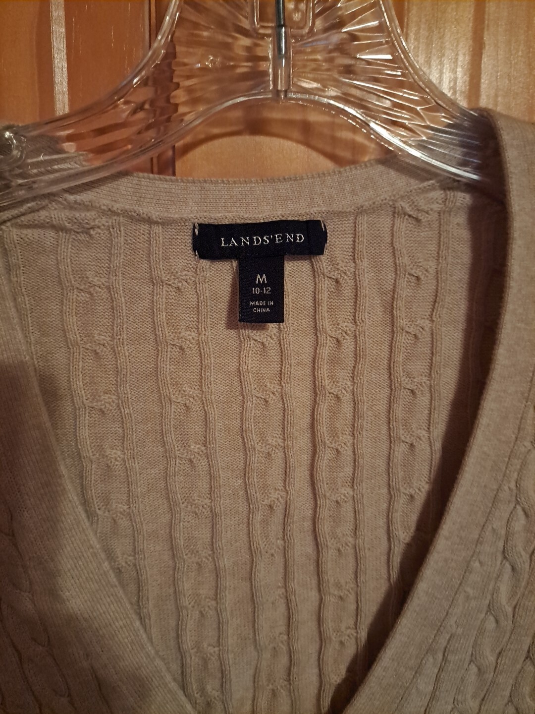 Lands' End Vneck Cable Cardigan Oatmeal Beige size medium eBay