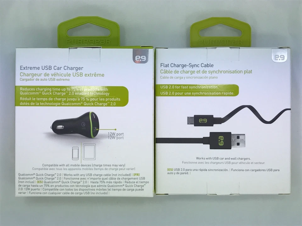 Cargador de coche PureGear carga rápida + combo de cable micro USB de 4 pies Foto 2 de 2