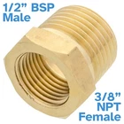 Brass 1/2" BSP Male To 3/8" NPT Female Pipe Reducer Threaded Adapter Fitting