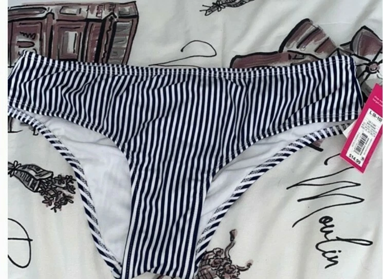 Parte inferior de bikini espléndida a rayas azul/blanco para mujer talla L nueva con etiquetas Foto 3 de 3