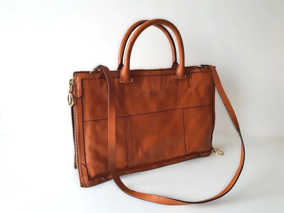 Ralph Lauren Leather Business Bag Briefcase Shoulder Bag Brown Gold W39 x H25cm - Image 2 of 4