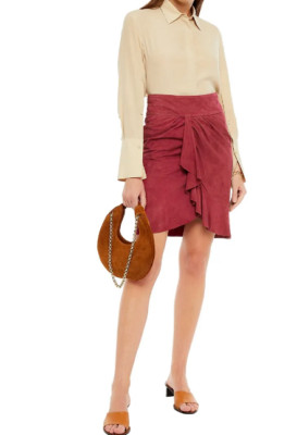 Ba&sh Suse Ruffle Leather Skirt, Side hidden zip, High waist, Size 3, $495 NWT
