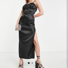 NWT Flounce London satin black maxi dress US 8