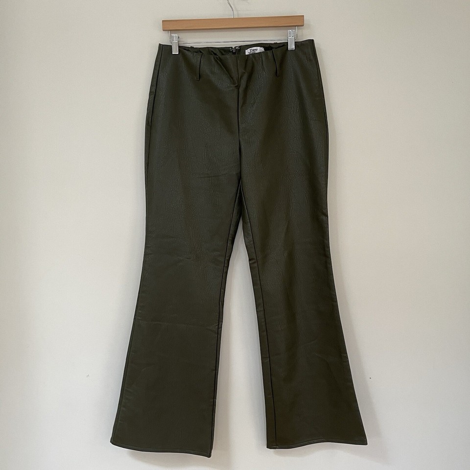 Faux Leather Pants NEW Size XL Tiger Mist “Low Rise Teddie Pant” Olive Green