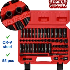 1/4" Drive Impact Socket Set, 55 Pieces Metric & SAE Sockets , Shallow & Deep