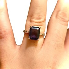 Purple Amethyt Ring 925 Sterling Silver Emerald Cut Size 6789 lab-created Gift