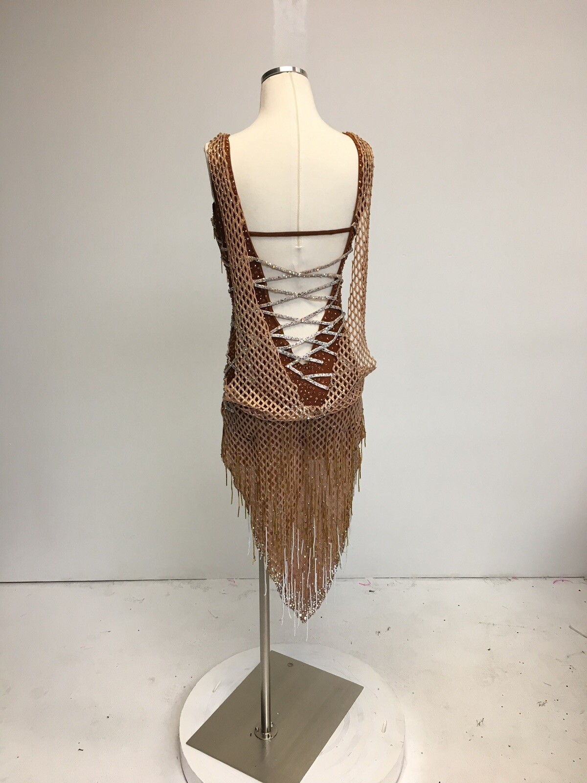 Gold Beaded Ballroom Latin Salsa Dance Dress Costume S/M, fits US Size 4-8 image 4