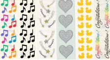 Mrs Grossmans Stickers-Choice- Music Notes Brocade Hearts 1979 Ducks Congrats