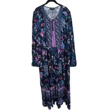 Lane Bryant Maxi Dress Blue Colorful Floral Paisley Long Sleeve Women’s Size 20
