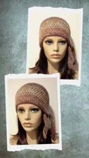 crochet handmade womans biker hat skull beanie chemo cancer boundless brown new